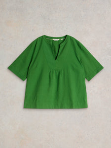 White Stuff UK Ash Linen Blend Top Mid Green