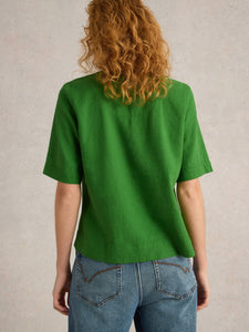 White Stuff UK Ash Linen Blend Top Mid Green