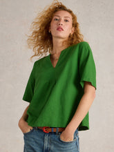 Load image into Gallery viewer, White Stuff UK Ash Linen Blend Top Mid Green
