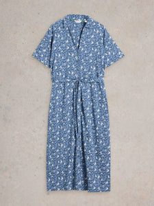White Stuff UK Annie Jersey Shirt Dress Blue Print
