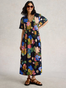 White Stuff UK Lucie Midi Dress Navy Multi