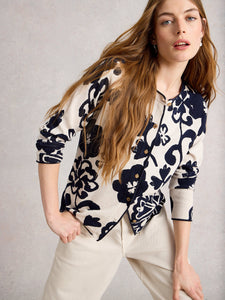 White Stuff UK Lulu Print Cardi Natural Multi