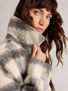 White Stuff UK Alexa Check Wool Blend Jacket Blue Multi