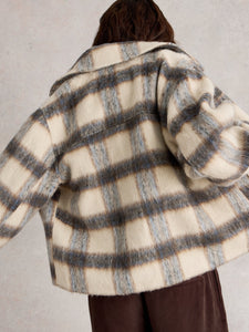 White Stuff UK Alexa Check Wool Blend Jacket Blue Multi