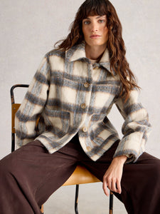 White Stuff UK Alexa Check Wool Blend Jacket Blue Multi