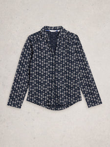 White Stuff UK Annie Jersey Shirt Navy Print