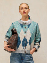 Load image into Gallery viewer, White Stuff UK Argyle Check Cardi Blue Multi
