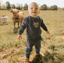 Load image into Gallery viewer, Petit Lem Highland Cow Sweatshirt and Pant
