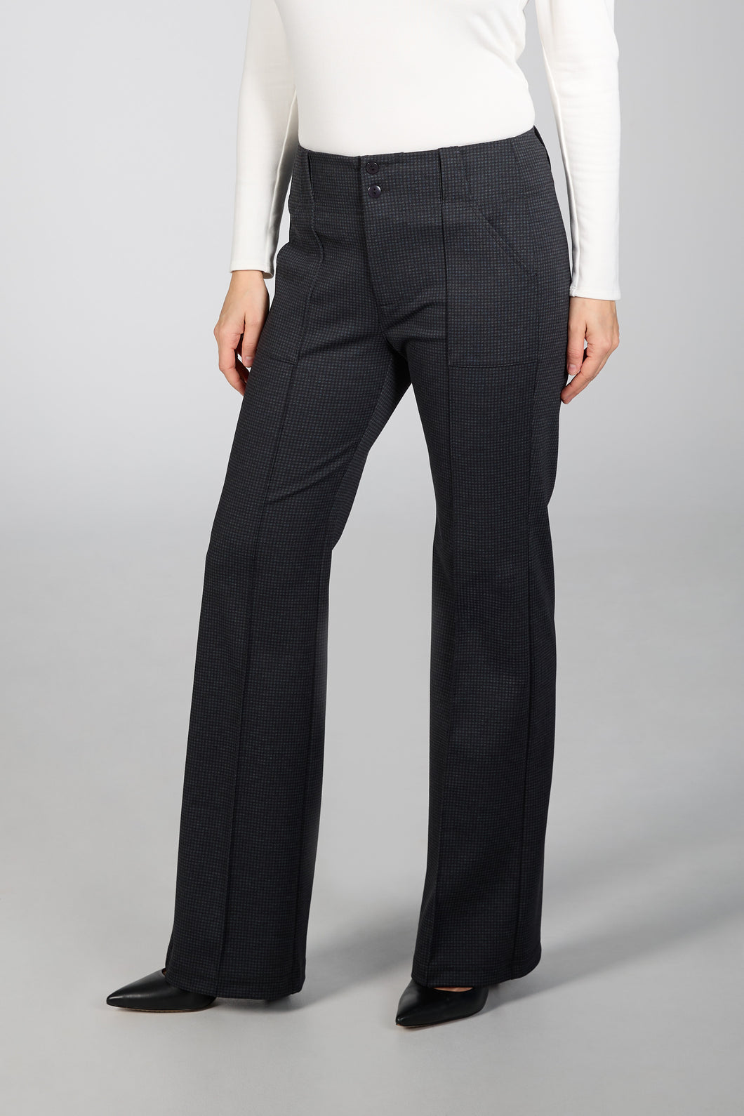 Beddome Wide Leg Ponte Pant Black Grey Check