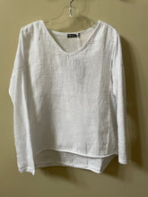Load image into Gallery viewer, Pistache Long Sleeve Linen and Woven Top White

