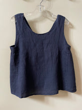 Load image into Gallery viewer, Pistache Sleeveless Linen Top with Elastic Detail Navy
