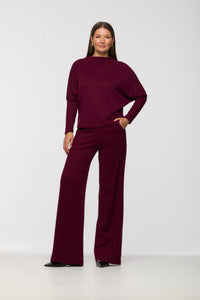 Beddome Wide Leg Pull On Pant Burgundy
