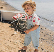 Load image into Gallery viewer, Souris Mini Stripe Denim Overalls and Lobster Print Tee
