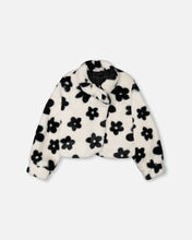 Load image into Gallery viewer, Deux Par Deux Faux Fur Jacket with Black Flower Pattern

