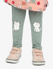 Load image into Gallery viewer, Deux Par Deux Cute Cat Leggings Sage Green
