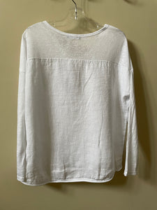 Pistache Long Sleeve Linen and Woven Top White