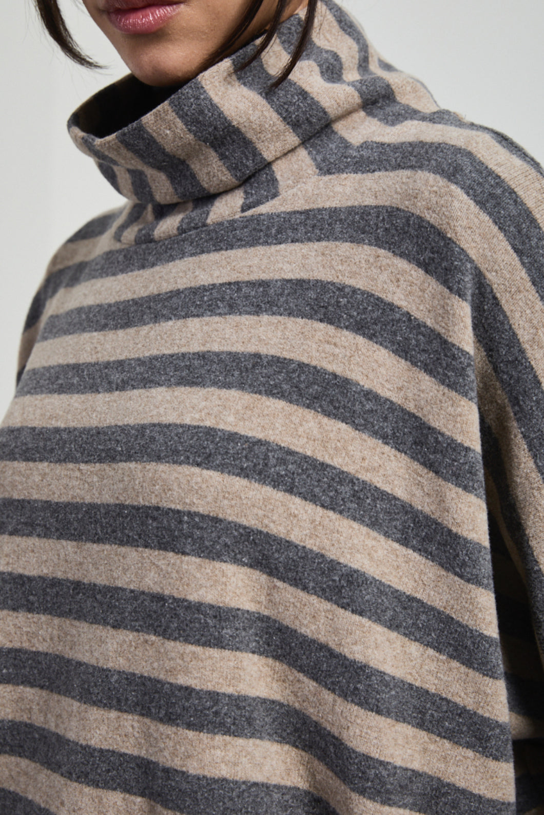 Neirami Stripe Soft Turtleneck Sweater Taupe/Grey