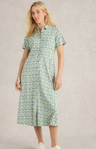 White Stuff UK Rua Jersey Shirt Dress Green Multi