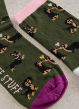 Load image into Gallery viewer, White Stuff UK Kissing Sausage Dog Ankle Sock Green Multi
