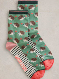 White Stuff UK Hedgehog Ankle Sock Green Multi