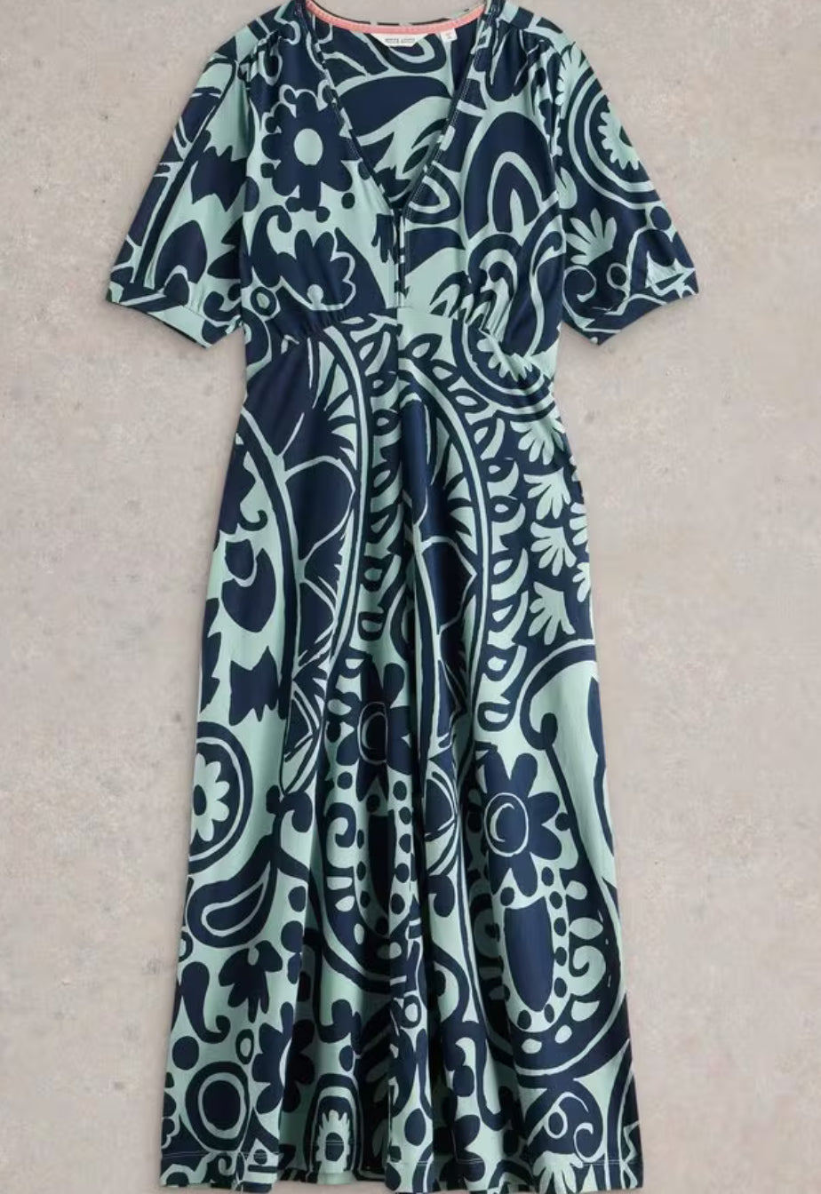White Stuff UK Megan Jersey Dress Green Print