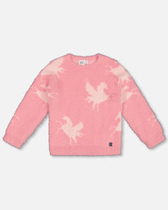 Deux Par Deux Unicorn Jacquard Knit Sweater Pink