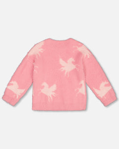 Deux Par Deux Unicorn Jacquard Knit Sweater Pink