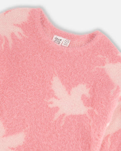 Deux Par Deux Unicorn Jacquard Knit Sweater Pink