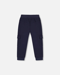 Deux Par Deux Fleece Cargo Pocket Jogger Navy