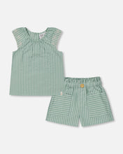 Load image into Gallery viewer, Deux Par Deux Chambray Stripe Top and Shorts Mint Green
