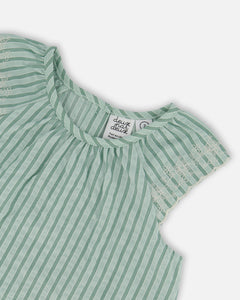 Deux Par Deux Chambray Stripe Top and Shorts Mint Green