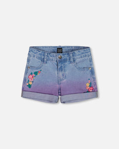 Deux Par Deux Embroidered Dip Dye Jean Shorts