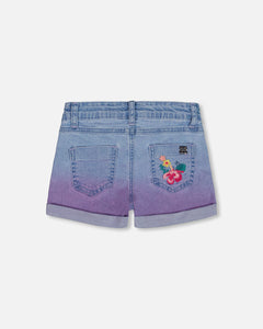 Deux Par Deux Embroidered Dip Dye Jean Shorts