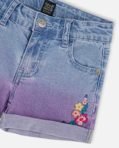 Deux Par Deux Embroidered Dip Dye Jean Shorts