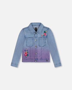 Deux Par Deux Embroidered Dip Dye Jean Jacket