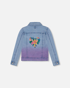 Deux Par Deux Embroidered Dip Dye Jean Jacket