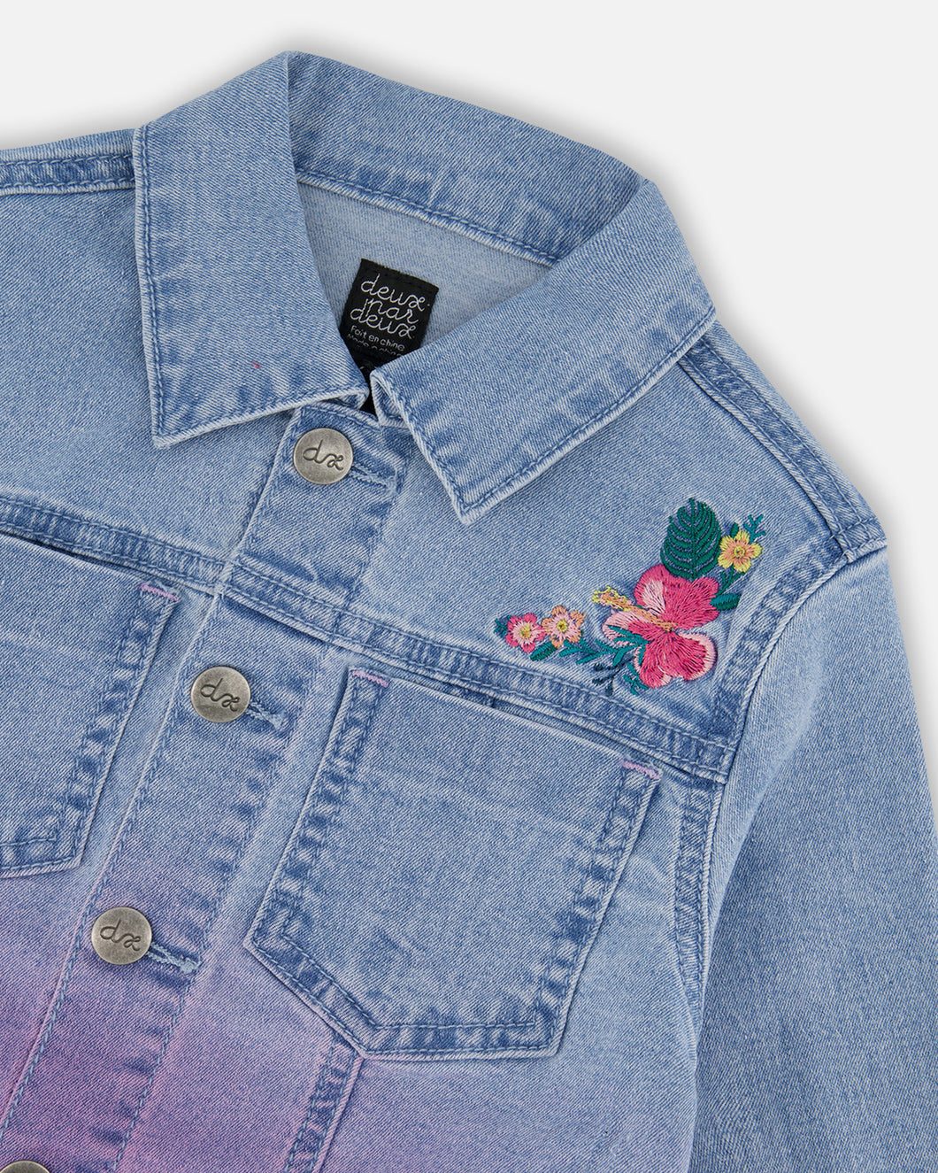 Deux Par Deux Embroidered Dip Dye Jean Jacket