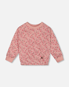 Deux Par Deux Strawberry Print Terry Sweatshirt