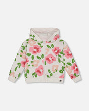 Load image into Gallery viewer, Deux Par Deux Pink Flower Zip Terry Hoodie
