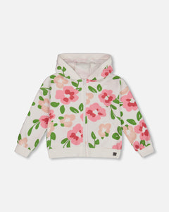 Deux Par Deux Pink Flower Zip Terry Hoodie