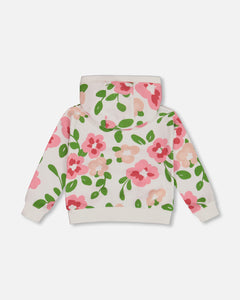 Deux Par Deux Pink Flower Zip Terry Hoodie