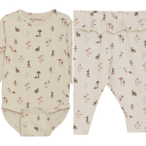 Minymo Mushroom and Bunny Print Onesie and Pants