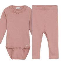 Load image into Gallery viewer, Minymo Baby Onesie and Rib Legging Misty Rose

