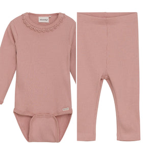 Minymo Baby Onesie and Rib Legging Misty Rose