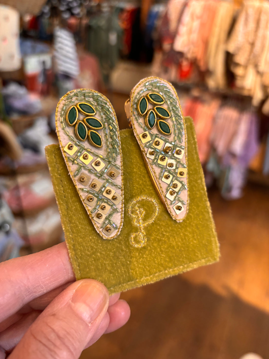 Powder UK Jewelled Hair Clips Sage Mix