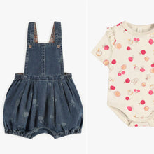 Load image into Gallery viewer, Souris Mini Denim Shortall and Cherry Onesie
