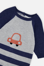 Load image into Gallery viewer, Deux Par Deux Cars Print Intarsia Knit Playsuit
