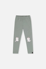 Load image into Gallery viewer, Deux Par Deux Cute Cat Leggings Sage Green
