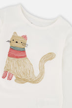 Load image into Gallery viewer, Deux Par Deux Cute Cat Tee Off White
