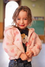 Load image into Gallery viewer, Deux Par Deux Faux Fur Zip Jacket Jacquard Hearts
